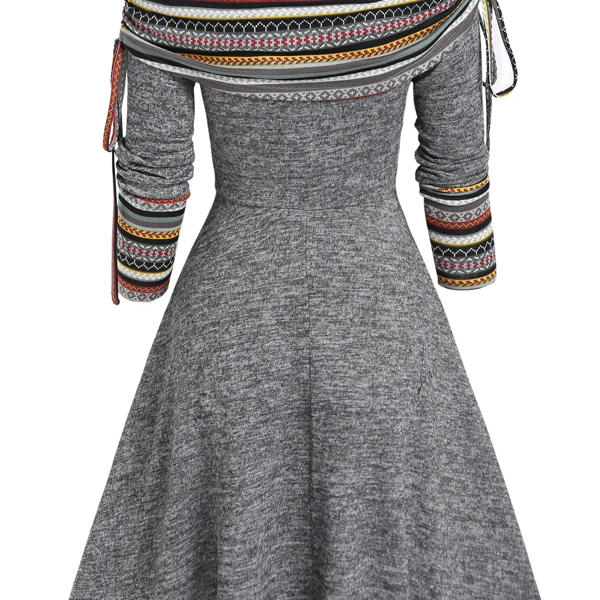 Convertible Cinched Striped Flare Dress Foldover Off The Shoulder Knitted Dresses Women 2024 Long Sleeve Jurken