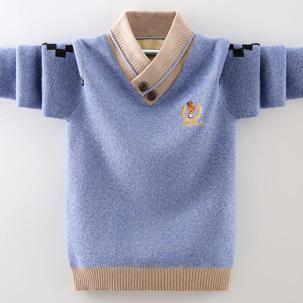Cotton Clothing Children's Sweater Keep Warm in Winter Pullover Sweater Children's Clothing Knitted Sweater Boys Clothes Blue