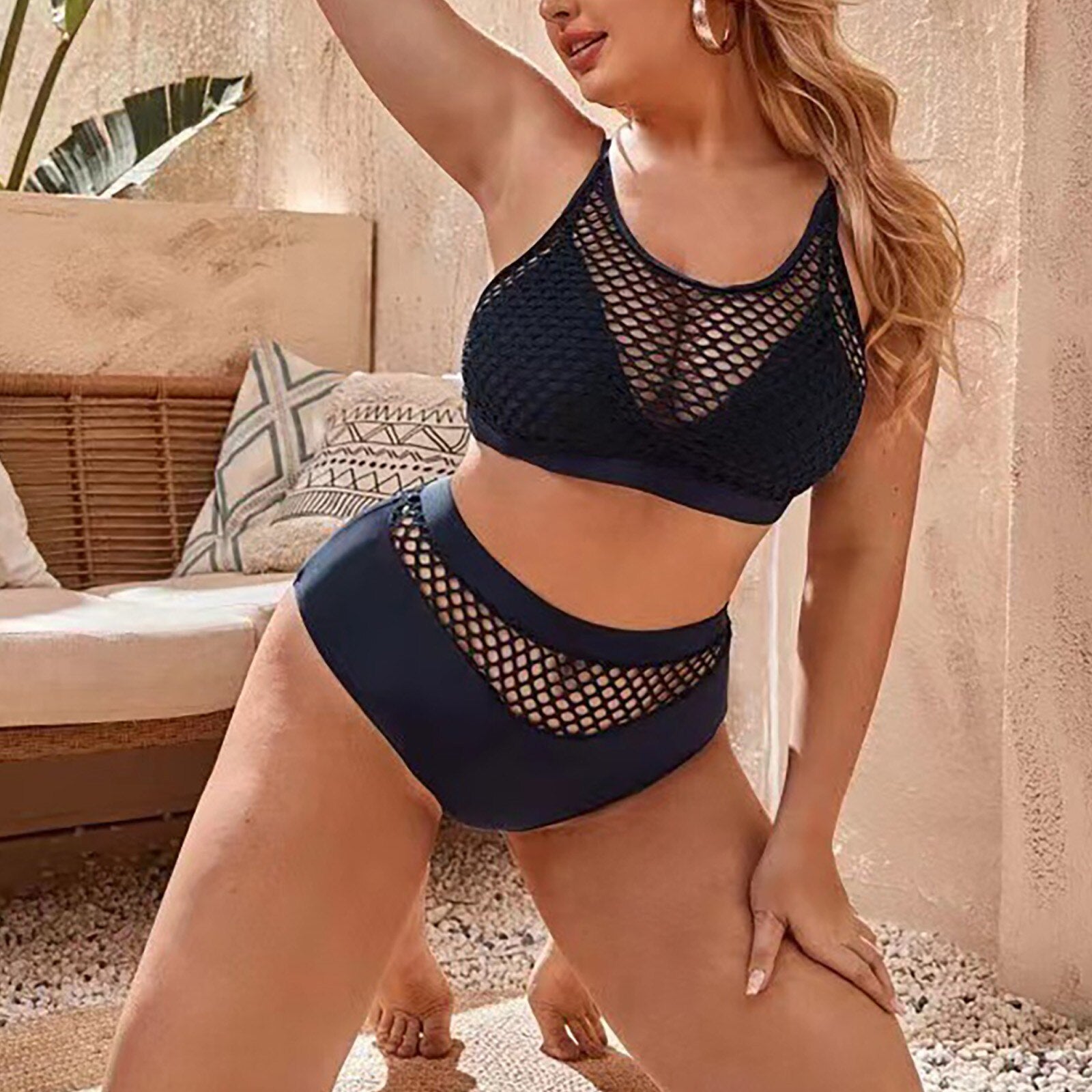 Cotton Hollow Out Mesh Swimsuit Fashion Beach Bikini Swimsuit