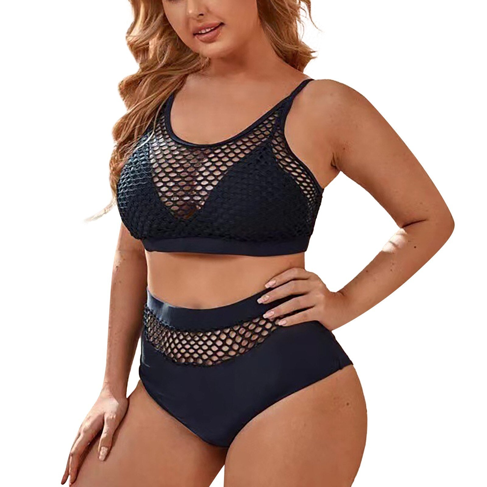 Cotton Hollow Out Mesh Swimsuit Fashion Beach Bikini Swimsuit Black