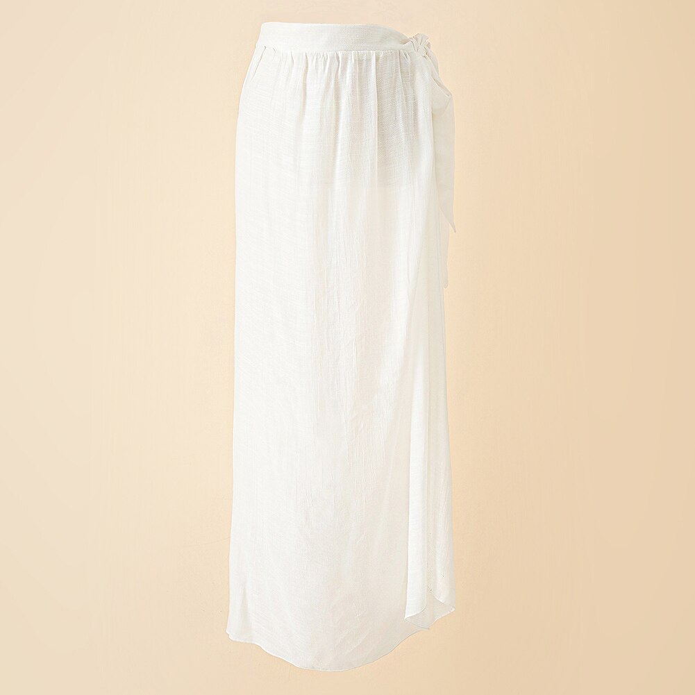 Cover Up Sheer Beach Transparent Chiffon SwimWear Wrap Skirt Long Maxi Skirt Side Split Skirt Sarong Pareo White One Size
