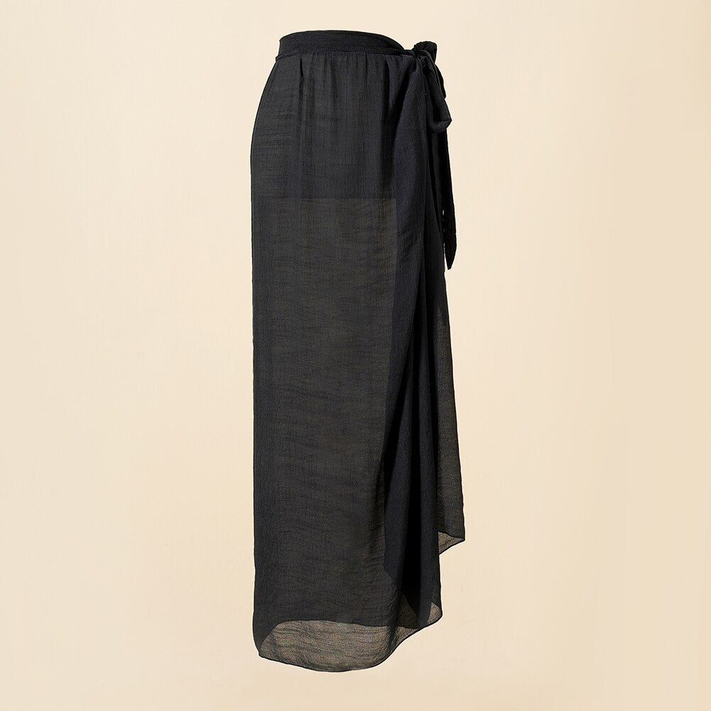 Cover Up Sheer Beach Transparent Chiffon SwimWear Wrap Skirt Long Maxi Skirt Side Split Skirt Sarong Pareo Black One Size