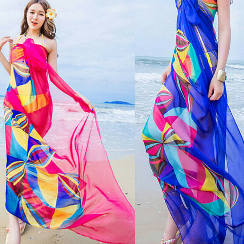 Cover-Ups Flower Print Women Sexy Chiffon Bikini Cover Up Beach Swimwear Dress Scarf Pareo Sarong Wrap
