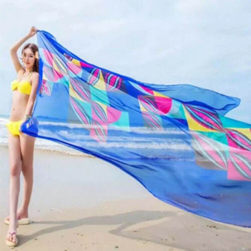 Cover-Ups Flower Print Women Sexy Chiffon Bikini Cover Up Beach Swimwear Dress Scarf Pareo Sarong Wrap