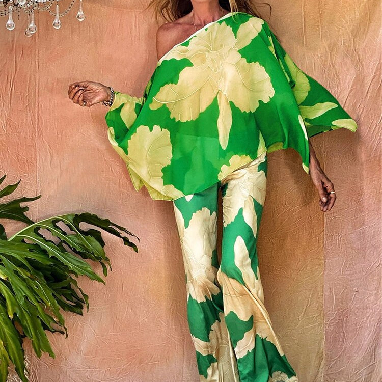 Cover-ups Beach Kimono Green Print Floral Chiffon Boho Tunic For Beach Swimsuit Cover Up Kaftan Over Size Beachwear Pareo