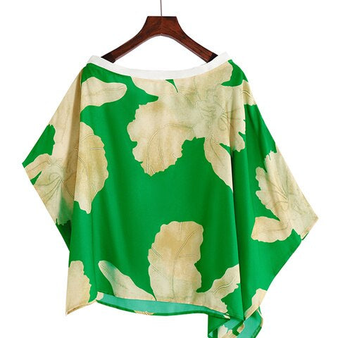 Cover-ups Beach Kimono Green Print Floral Chiffon Boho Tunic For Beach Swimsuit Cover Up Kaftan Over Size Beachwear Pareo Only Top -02