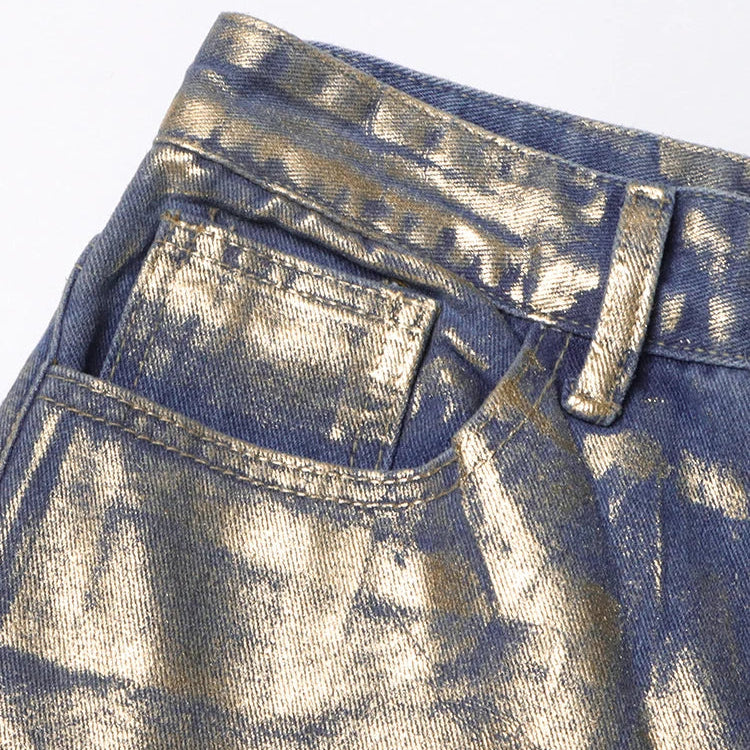 Cozok Metallic Wide Leg Jeans High Waist Pants For Women 2023 Autumn Vintage Y2K Streetwear Casual Loose Straight Denim Trousers