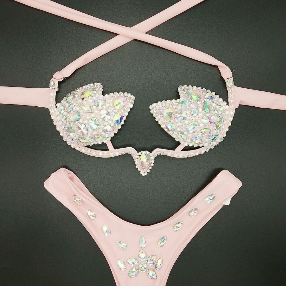 Crystal Diamond Triangle Bikini Pushh Up Sexy Women's Swimsuit Luxury Rhinestone Bathing Suit Brazilian Micro Swimwear