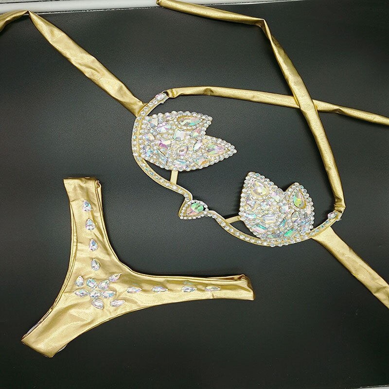 Crystal Diamond Triangle Bikini Pushh Up Sexy Women's Swimsuit Luxury Rhinestone Bathing Suit Brazilian Micro Swimwear