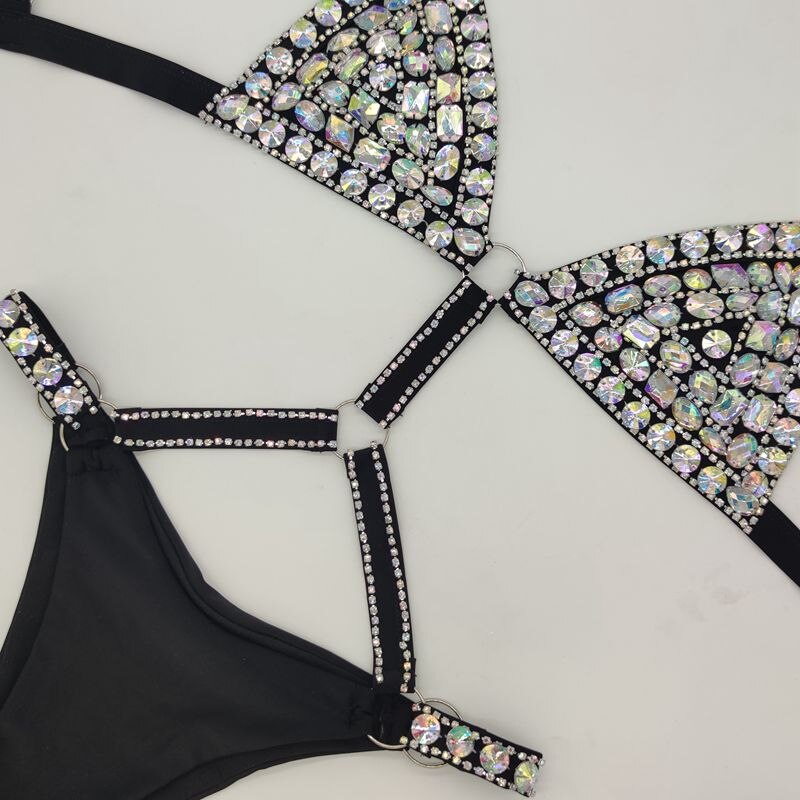 Crystal Diamond Triangle Bikini Sexy Bandage Push Up Women's Swimsuit Luxury Rhinestone Gathered Swimwear