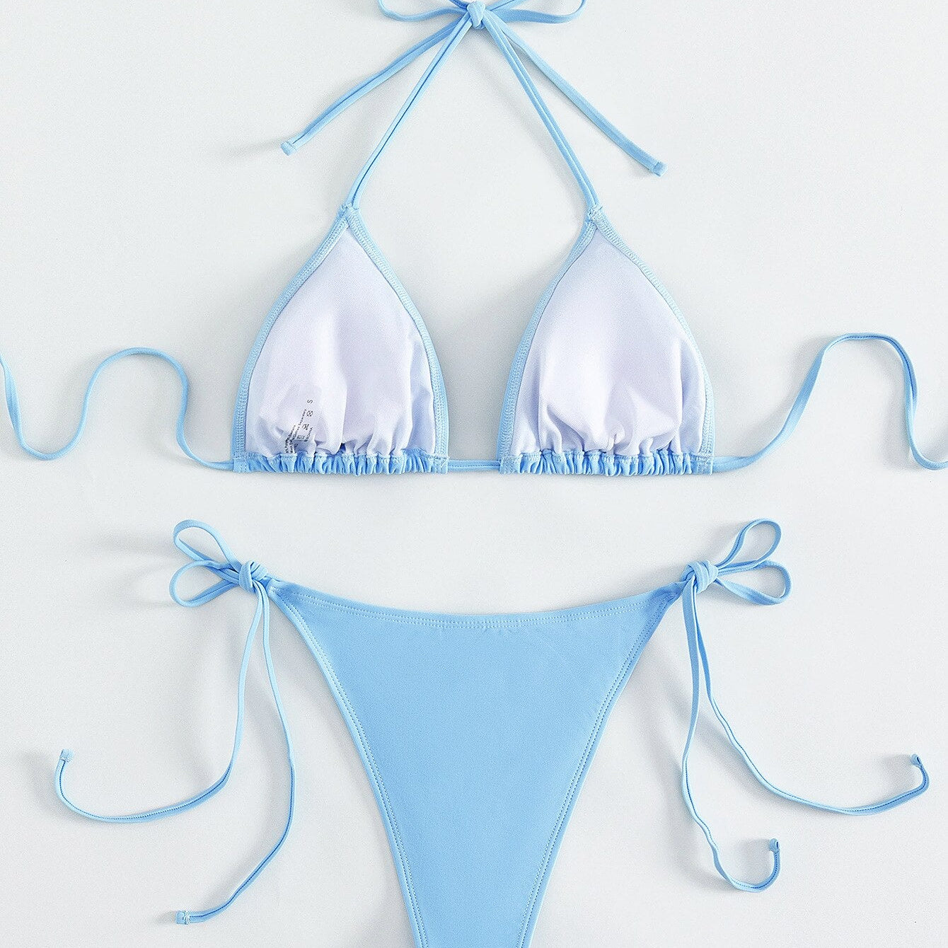 Crystal Diamond Triangle Bikini Sexy Strappy Bandage Women's Swimsuit Luxury Beach Wear Light Blue Swimwear