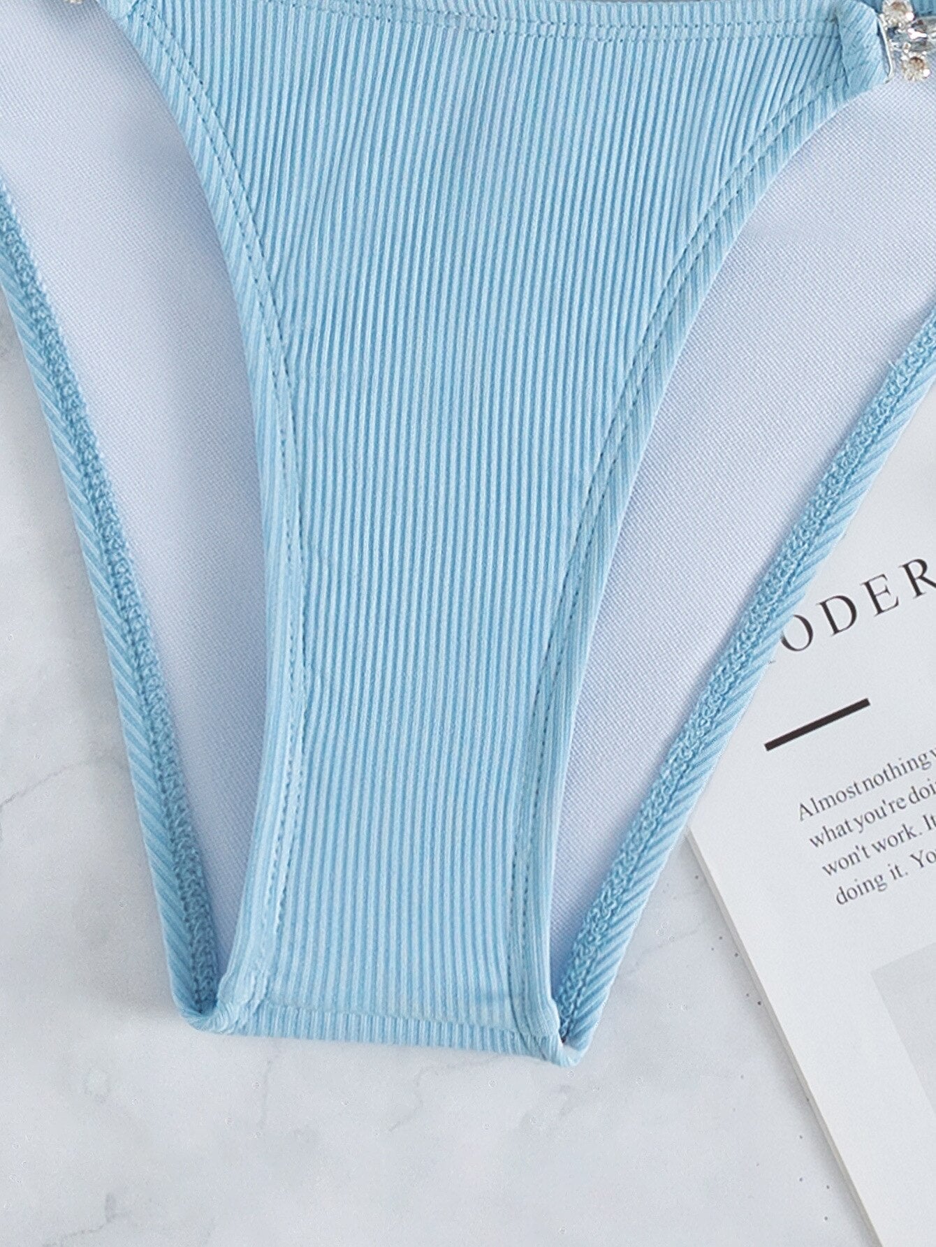 Crystal Diamond Triangle Bikini Sexy Straps Lace-Up Women's Swimsuit Summer Beach Wear Sky Blue Pitted Swimwear