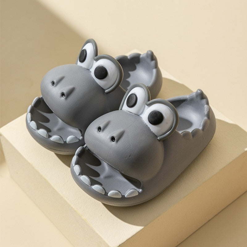 Cute Dinosaur Slippers Platform Women Men Indoor Bathroom Slides Kid's Slippers Summer Soft EVA Female Male Beach Flip Flops A-gray