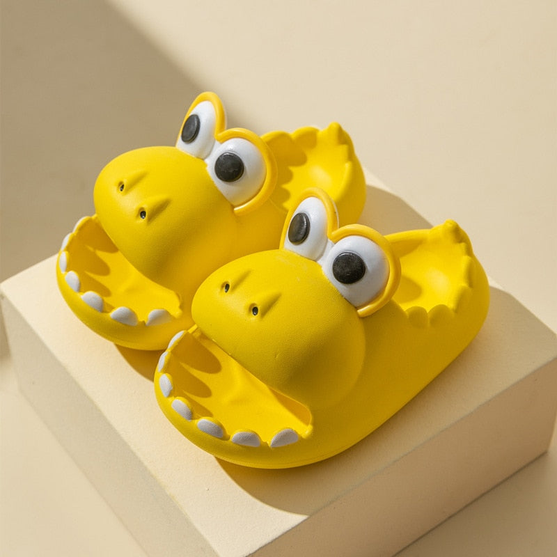 Cute Dinosaur Slippers Platform Women Men Indoor Bathroom Slides Kid's Slippers Summer Soft EVA Female Male Beach Flip Flops A-yellow