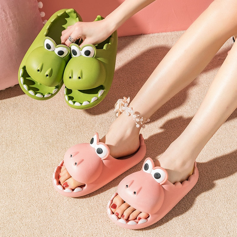 Cute Dinosaur Slippers Platform Women Men Indoor Bathroom Slides Kid's Slippers Summer Soft EVA Female Male Beach Flip Flops