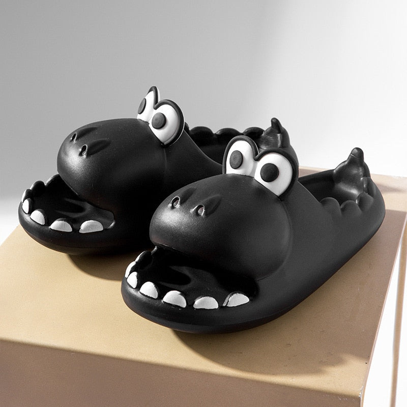 Cute Dinosaur Slippers Platform Women Men Indoor Bathroom Slides Kid's Slippers Summer Soft EVA Female Male Beach Flip Flops A-black