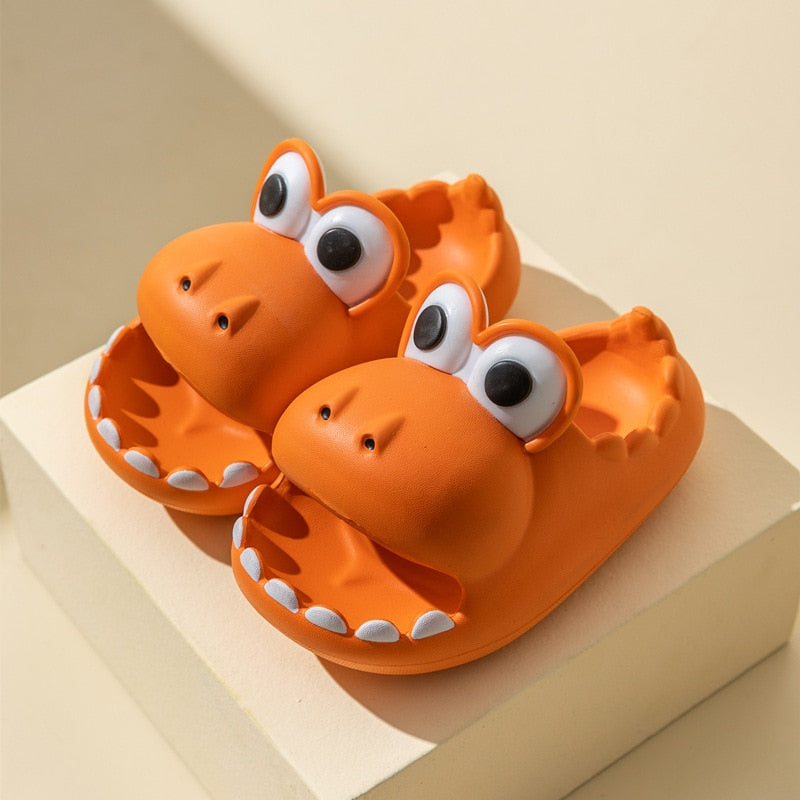 Cute Dinosaur Slippers Platform Women Men Indoor Bathroom Slides Kid's Slippers Summer Soft EVA Female Male Beach Flip Flops A-orange