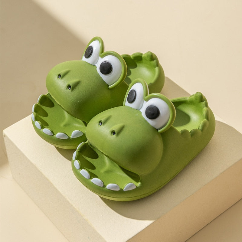 Cute Dinosaur Slippers Platform Women Men Indoor Bathroom Slides Kid's Slippers Summer Soft EVA Female Male Beach Flip Flops A-green