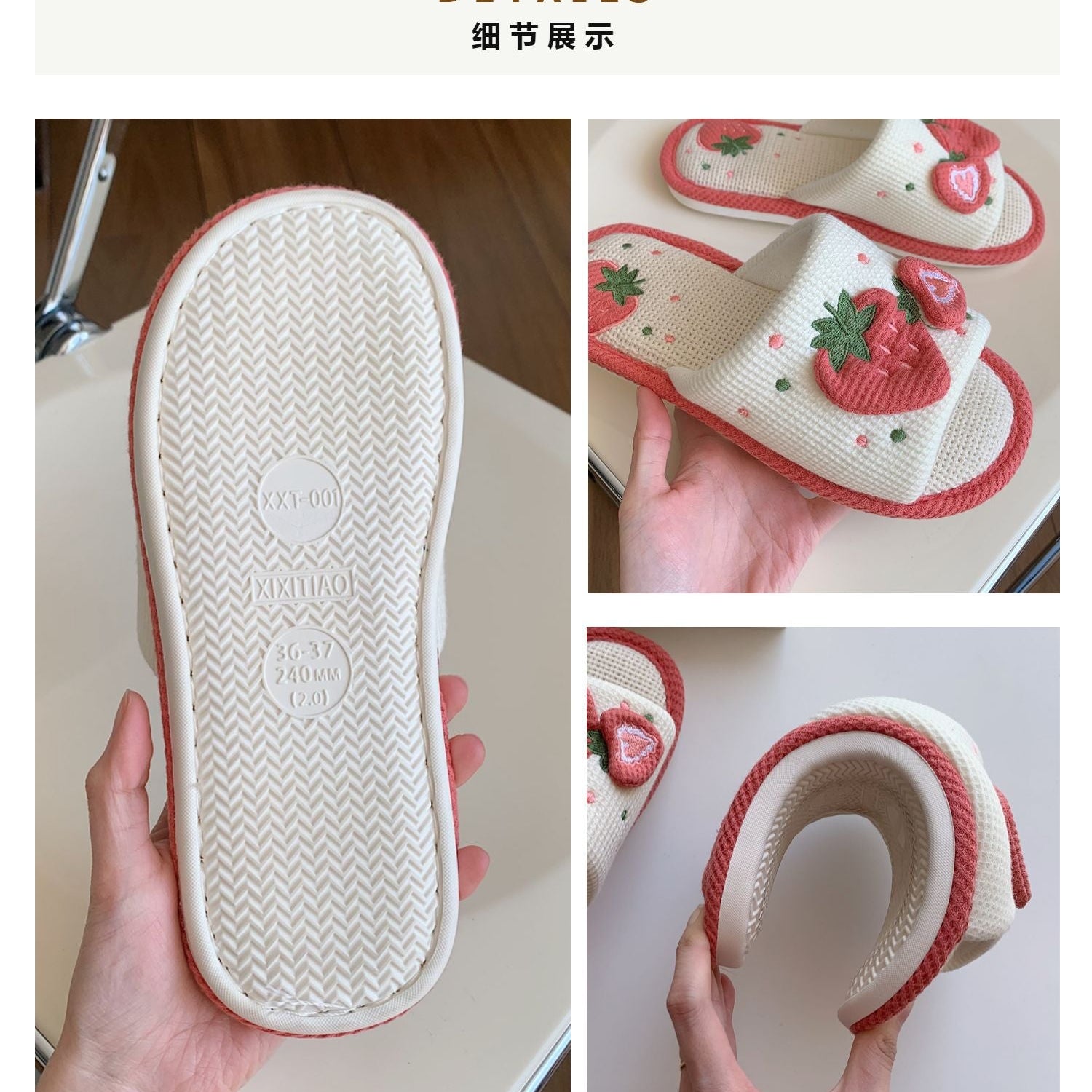 Cute Strawberry Plush Slippers Autumn House Slides Female Flip Flops Women Slippers Winter Home Warm Furry Linen Slippers Women