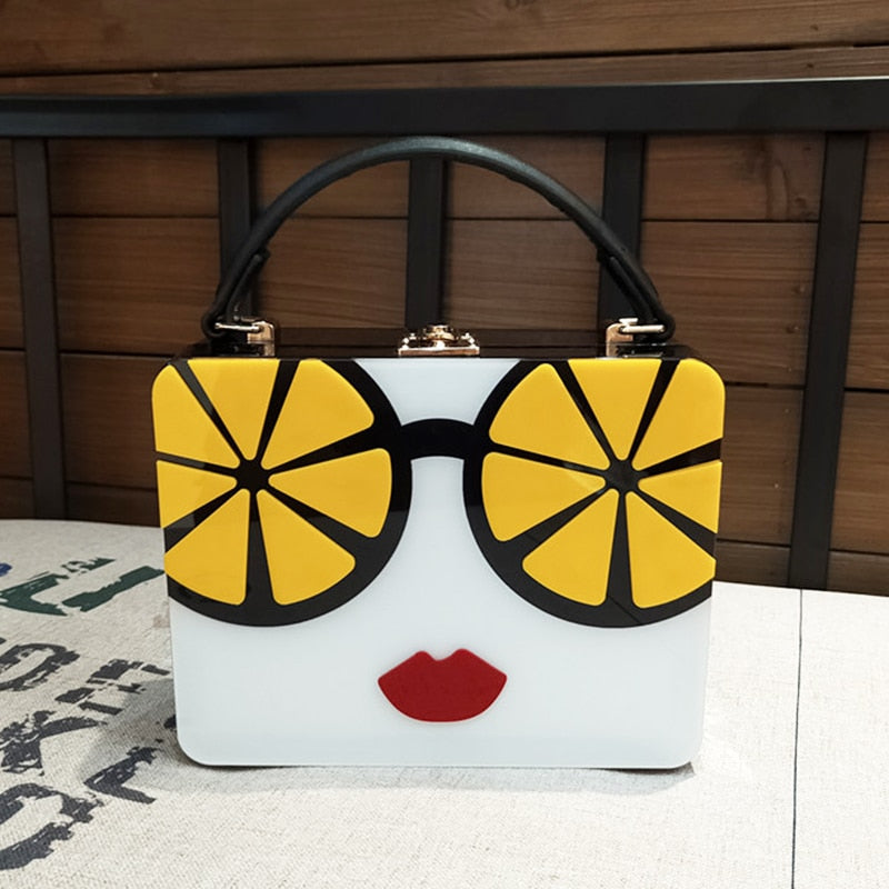 Dazzling Sunglasses Women Purses and Handbag Designer Cartoon Acrylic Style Shoulder Bag Female Crossbody Bag Party Clutch Totes Lemon 19x7.5x15 CM