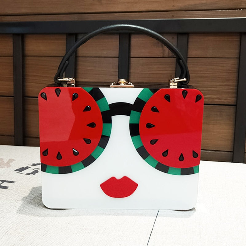 Dazzling Sunglasses Women Purses and Handbag Designer Cartoon Acrylic Style Shoulder Bag Female Crossbody Bag Party Clutch Totes watermelon 19x7.5x15 CM