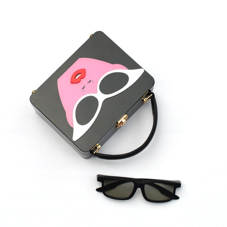 Dazzling Sunglasses Women Purses and Handbag Designer Cartoon Acrylic Style Shoulder Bag Female Crossbody Bag Party Clutch Totes Black A 19x7.5x15 CM