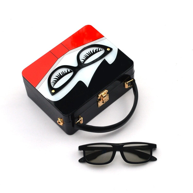Dazzling Sunglasses Women Purses and Handbag Designer Cartoon Acrylic Style Shoulder Bag Female Crossbody Bag Party Clutch Totes Red A 19x7.5x15 CM