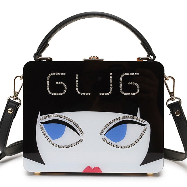 Dazzling Sunglasses Women Purses and Handbag Designer Cartoon Acrylic Style Shoulder Bag Female Crossbody Bag Party Clutch Totes Black 19x7.5x15 CM