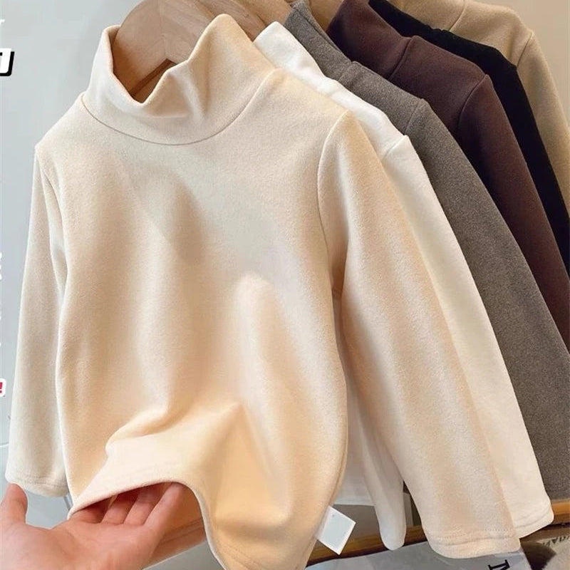 De Rong Half High Collar Children's T-shirt Girls' Autumn Clothing Versatile Bottom Top