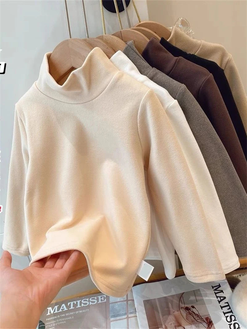 De Rong Half High Collar Children's T-shirt Girls' Autumn Clothing Versatile Bottom Top