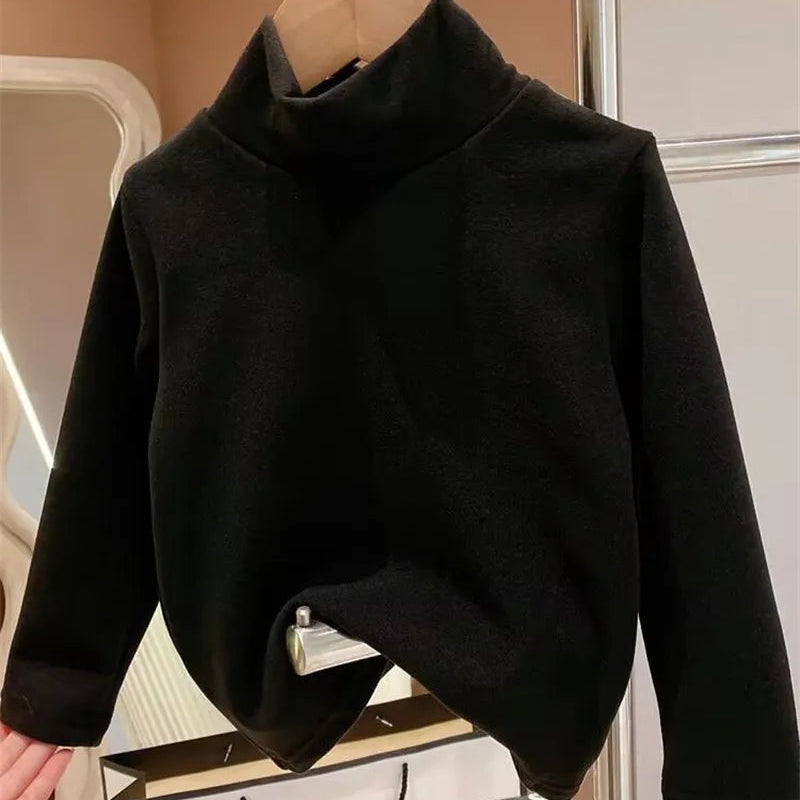 De Rong Half High Collar Children's T-shirt Girls' Autumn Clothing Versatile Bottom Top