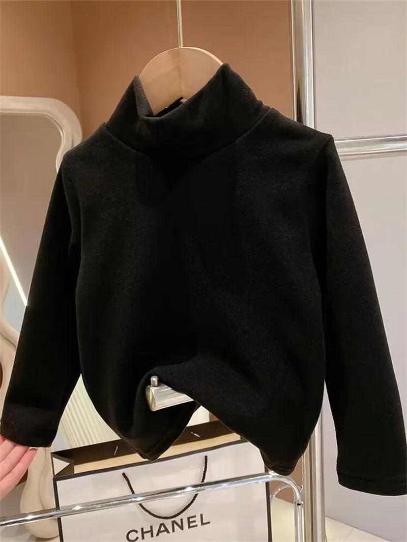 De Rong Half High Collar Children's T-shirt Girls' Autumn Clothing Versatile Bottom Top