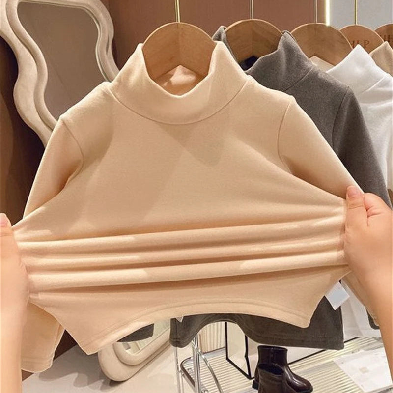 De Rong Half High Collar Children's T-shirt Girls' Autumn Clothing Versatile Bottom Top