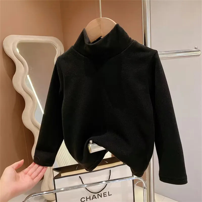 De Rong Half High Collar Children's T-shirt Girls' Autumn Clothing Versatile Bottom Top black