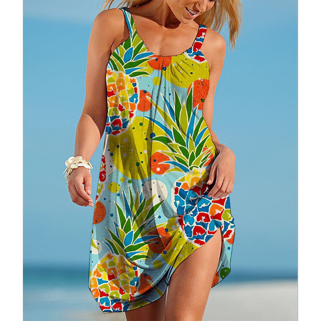 Decor Fruit Print Loose Suspender Sexy Dress Camisole Strap Evening Party Wear Holiday Sleeveless Sundress AQA01L0065SYY4