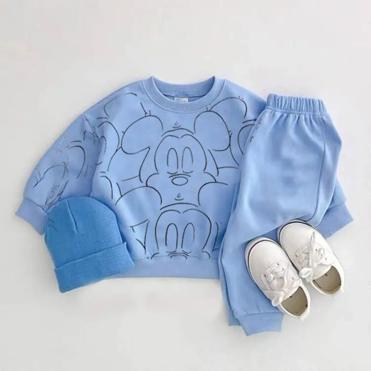 Designer Cartoon Clothing Tracksuit Baby Boy Summer Printed Clothes T-shirt+shorts Baby Girl Casual Solid Color Sets blue