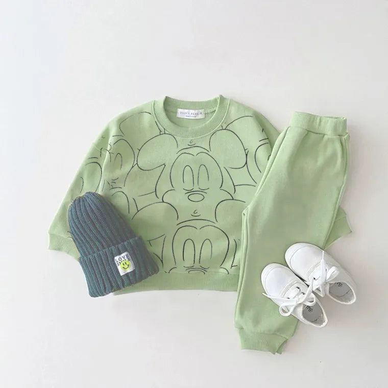 Designer Cartoon Clothing Tracksuit Baby Boy Summer Printed Clothes T-shirt+shorts Baby Girl Casual Solid Color Sets green