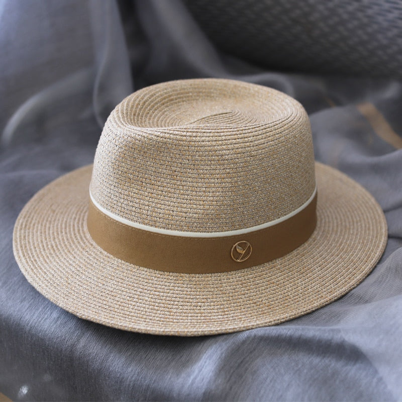 Designer New Natural Panama Soft Shaped Straw Hat Summer Women/Men Wide Brim Beach Sun Cap UV Protection Fedora Birthday Gift AMAIO