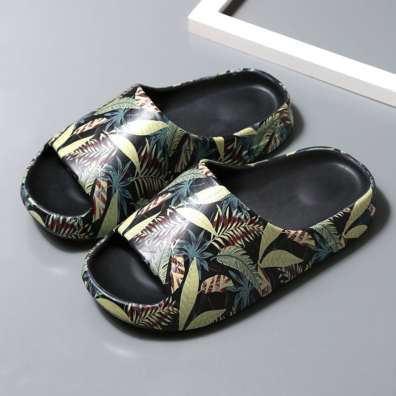 Designer Slides Summer House Thick Printed Graffiti Men Slippers Women Flip Flops Unisex Platform Shoes - Outdoor Sandals Black leaf