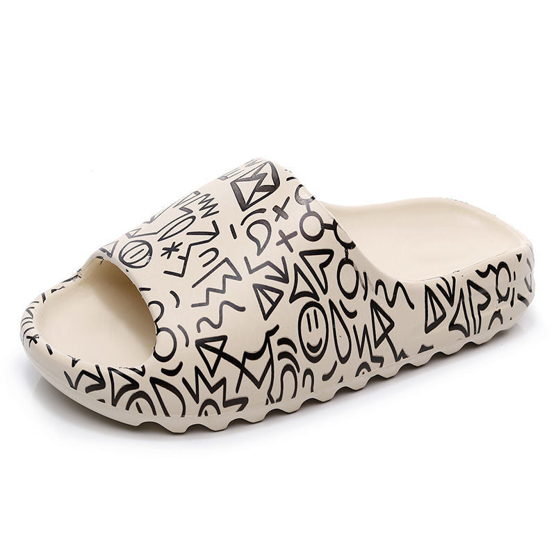 Designer Slides Summer House Thick Printed Graffiti Men Slippers Women Flip Flops Unisex Platform Shoes - Outdoor Sandals Beige graffiti