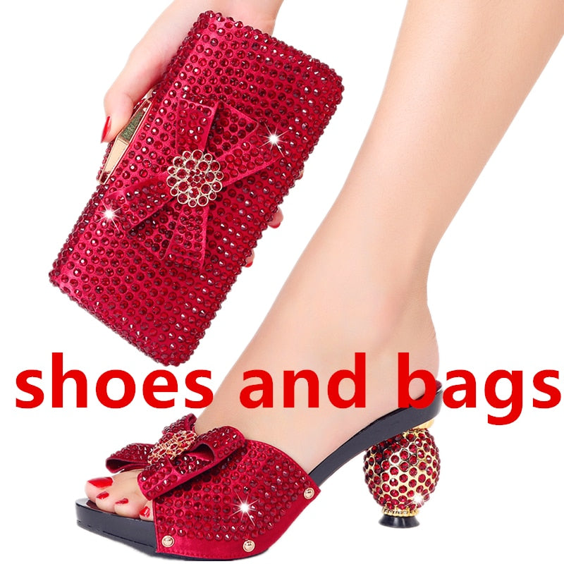 Diamond Ladies Slippers 2022 New Popular High Heels Spring Summer Plus Size Suitable for Wedding Party Birthday Ball Wear shoes and bags 1