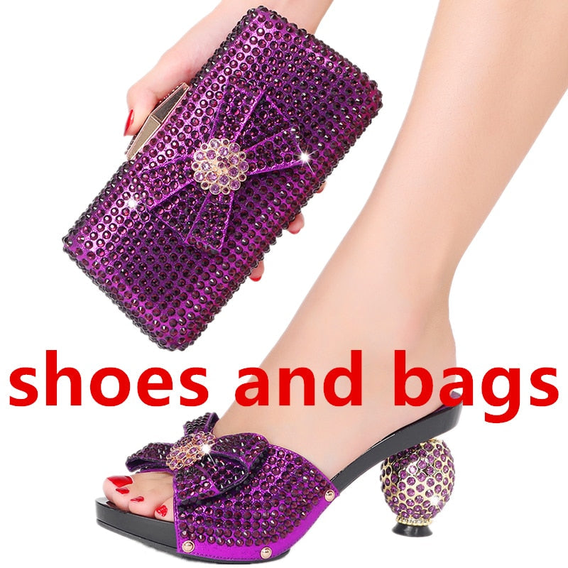 Diamond Ladies Slippers 2022 New Popular High Heels Spring Summer Plus Size Suitable for Wedding Party Birthday Ball Wear shoes and bags 2