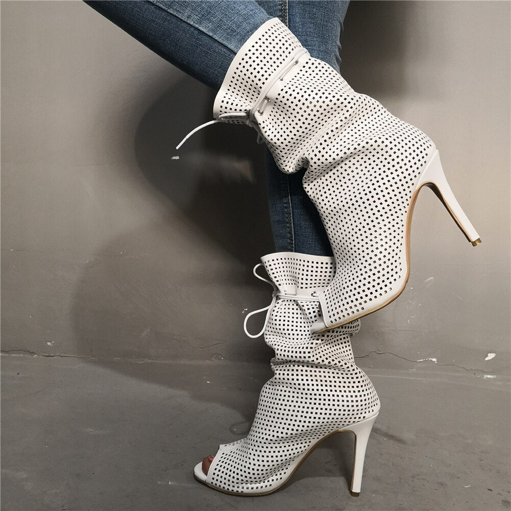 DoraTasia 2020 brand new hollow big size 34-47 customized boots women Shoes Woman thinhigh Heels Shoes women summer boots