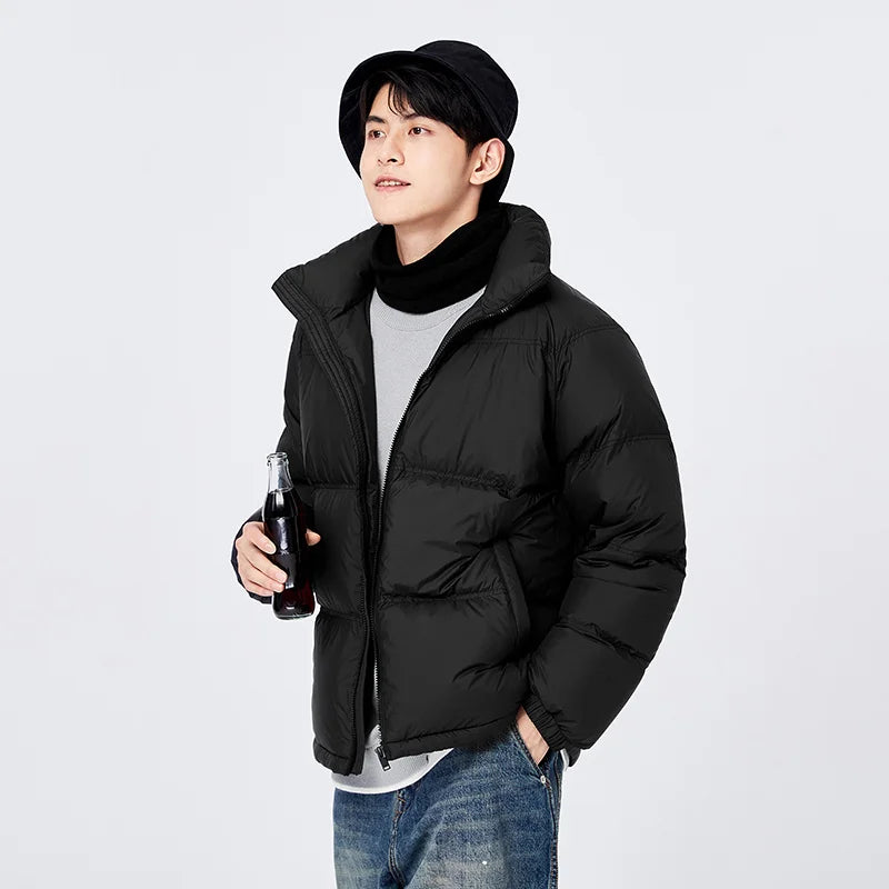 Down Jacket Men Winter Waterproof Light Warm Clothes Comfortable Stand Collar Thick Bread Jacket black