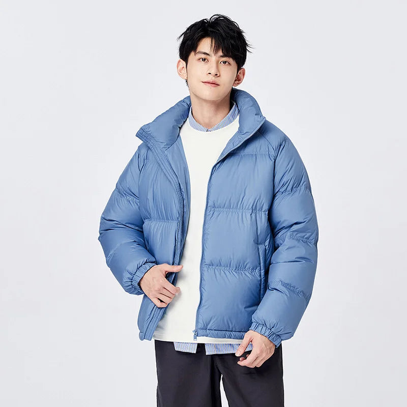 Down Jacket Men Winter Waterproof Light Warm Clothes Comfortable Stand Collar Thick Bread Jacket blue