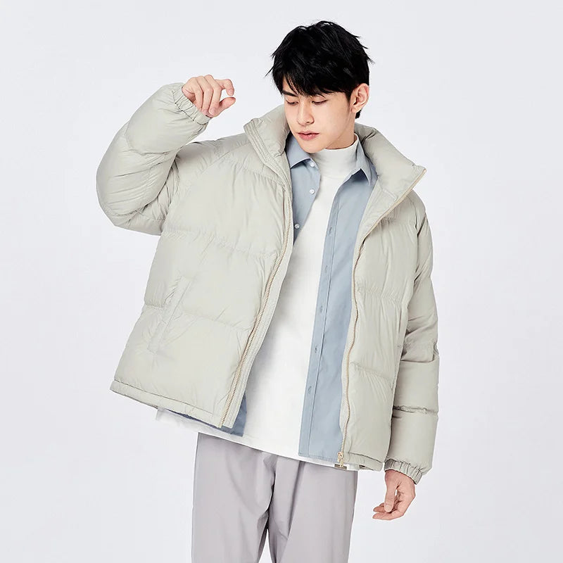 Down Jacket Men Winter Waterproof Light Warm Clothes Comfortable Stand Collar Thick Bread Jacket grey