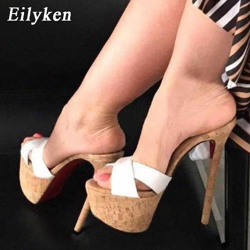 Eilyken 2024 New Sexy Super High Heels Women Slippers Sandals Fashion Platform Open Toe Party Catwalk Mules Slide Shoes AMAIO