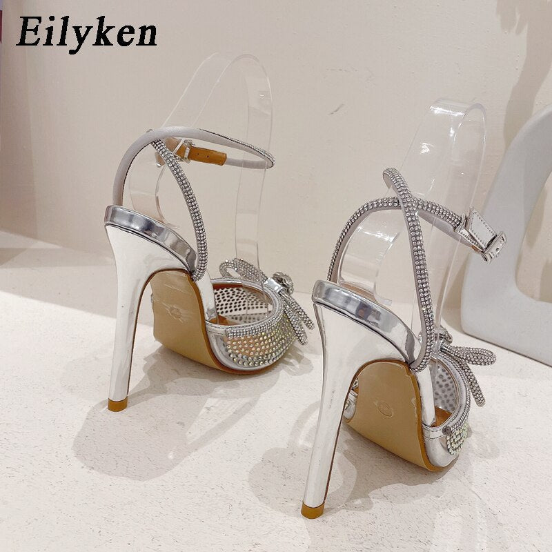 Eilyken New PTransparent Women Pumps Sexy Butterfly-knot CRYSTAL High Heels Pointed Toe Wedding Prom Sandals Spring Shoes