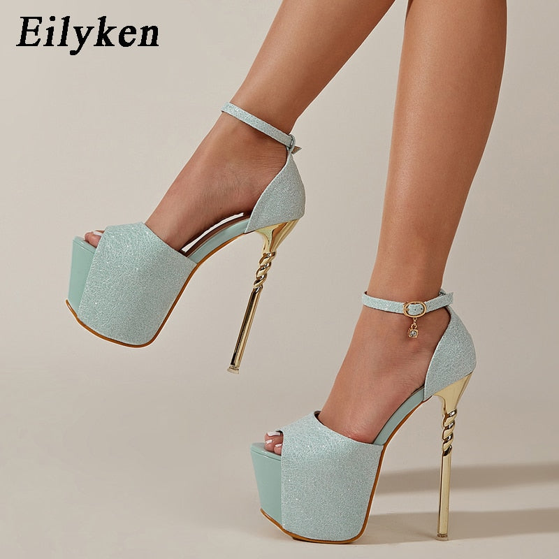 Eilyken Sexy Platform High Heels Women Pumps Sandals 2024 Designer Peep Toe Fetish Party Stripper Buckle Strap Ladies Shoes Blue