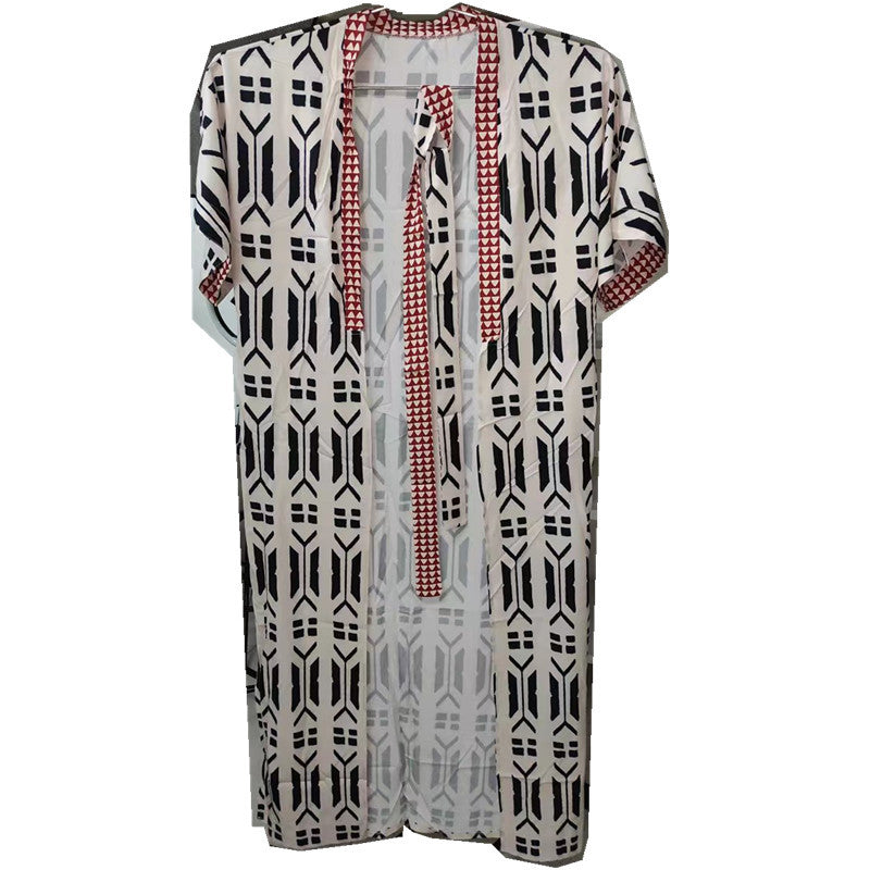 Elastic Printing Beach Cover-up Cardigan Bikini Blouse Sun Protection Shirt